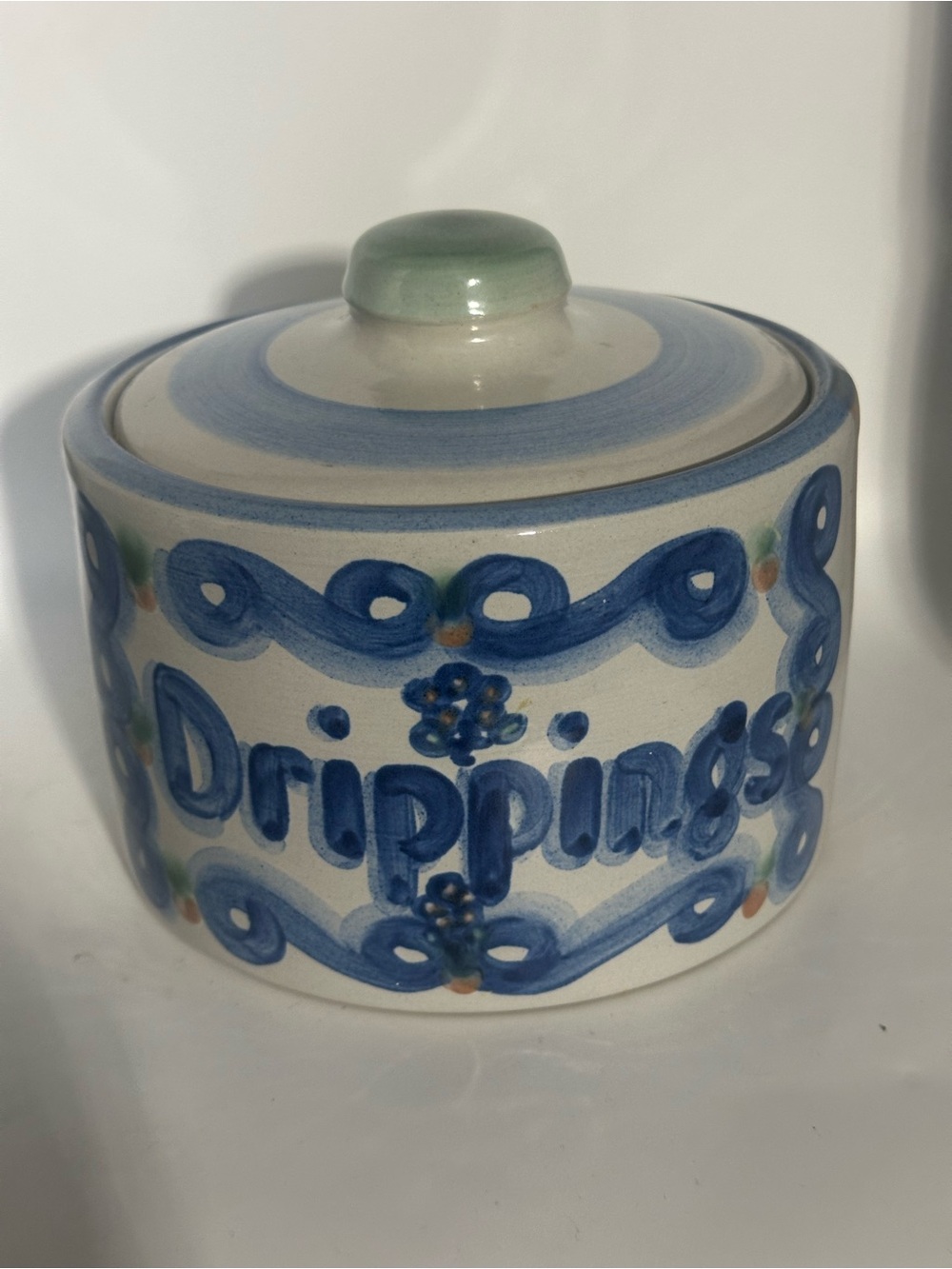 MAHadley Hand-Painted Drippings Jar in Blue and Cream